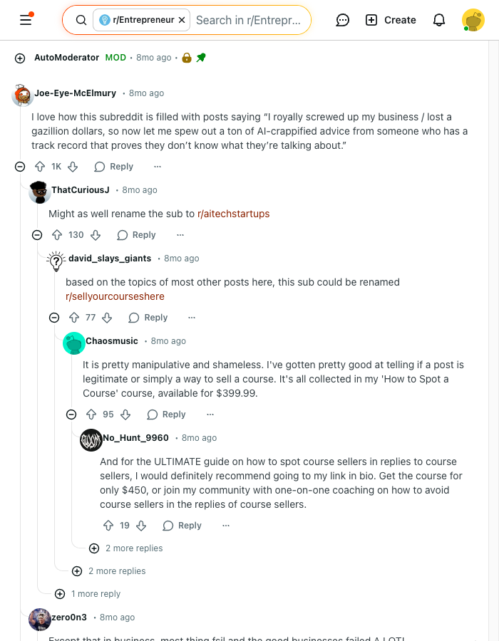 Reddit comments with high upvote counts demonstrating authentic community engagement